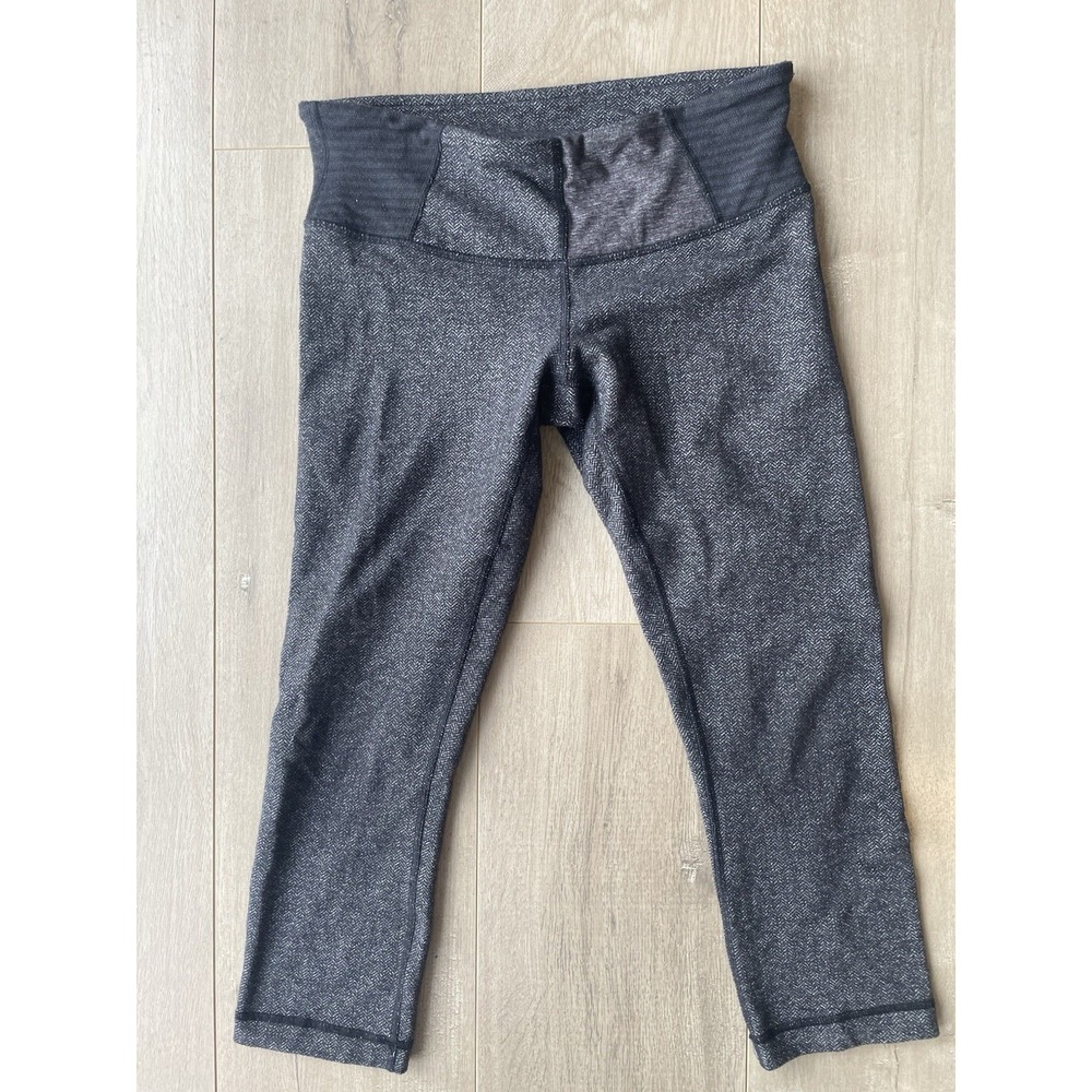 Lululemon Womens Wunder Under 21" Crop Heathered Herringbone Gray Black Sz 6